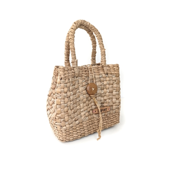 Vintage 90 Esprit Cottagecore Tan Woven Ratan Square Basket Mini Bag - Picture 2 of 9
